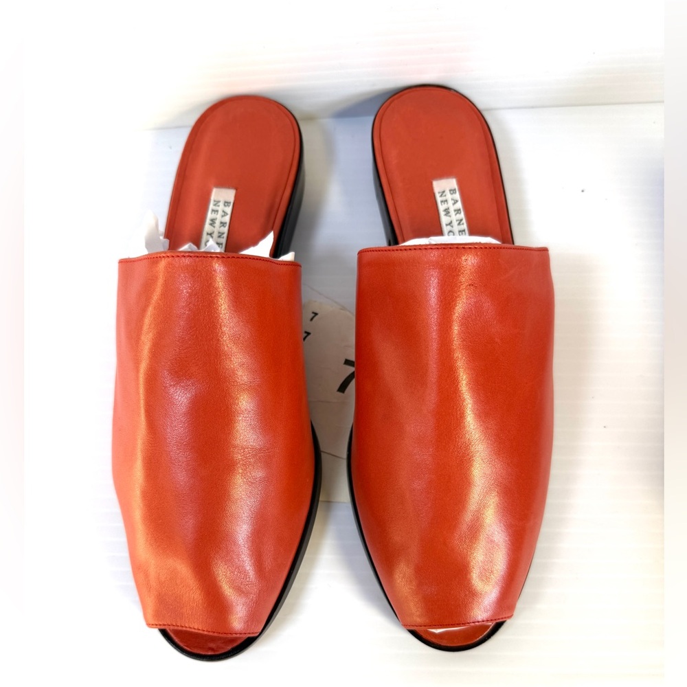 Barneys New York Red Leather Slide Mules